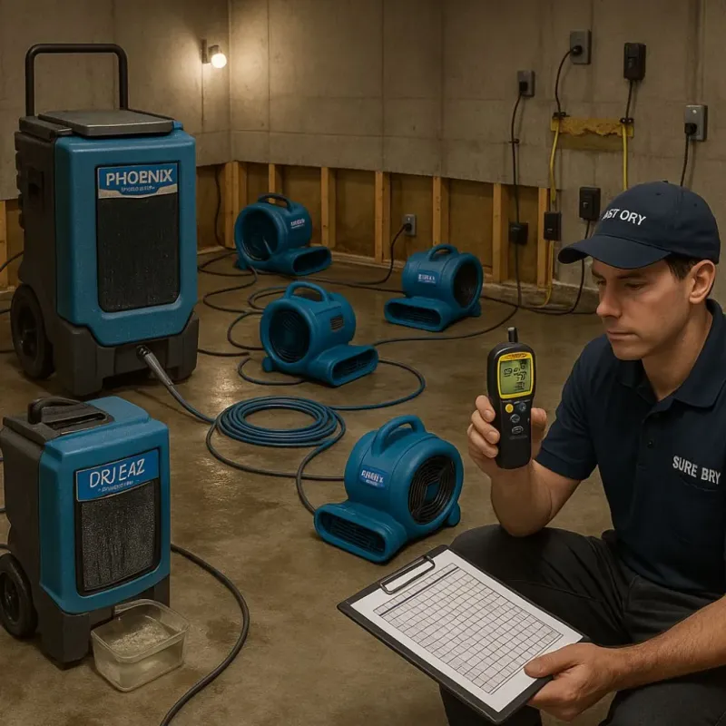 Structural Drying and Dehumidification process in Home Garden, CA